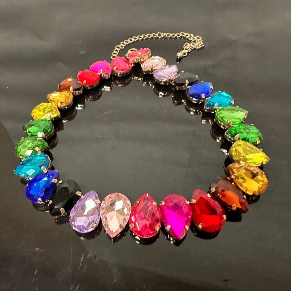 Rainbow Crystal Necklace Chakra Colorful Choker Party Festive Club Holiday NWT - Picture 8 of 12